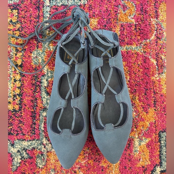 NWOT GAP | Women’s Cornflower Blue Suede Lace-Up Ankle Wrap Ballet Flats, sz 7.5 - Picture 9 of 10